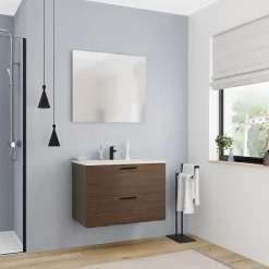 Ceramia 80 cm, meuble de salle de bain assemblé, couleur chêne (-4DW80)