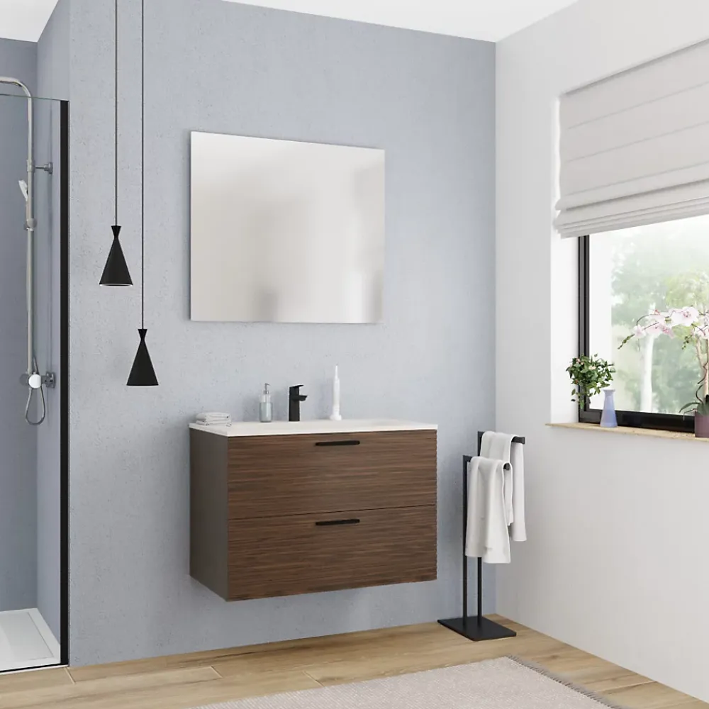 Ceramia 80 cm, meuble de salle de bain assemblé, couleur chêne (-4DW80)