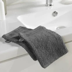Douceur D'Intérieur 2 gants de toilette 15 x 21 cm eponge unie tendresse Anthracite