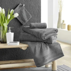 Douceur D'Intérieur 2 gants de toilette 15 x 21 cm eponge unie tendresse Anthracite