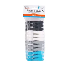 Etendoir À Linge| 24 Pinces à linge - Plastique - Noir/Blanc/Gris/Bleu