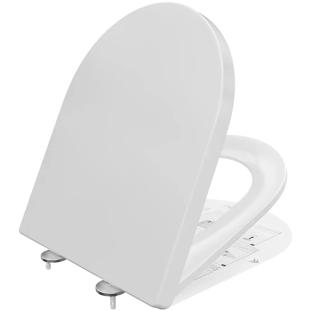 Anycée Max Abattant de WC avec Système d'abaissement Automatique et Bouton-poussoir Mono-touche, en Forme de D, ANYCEE MAX Abattant WC