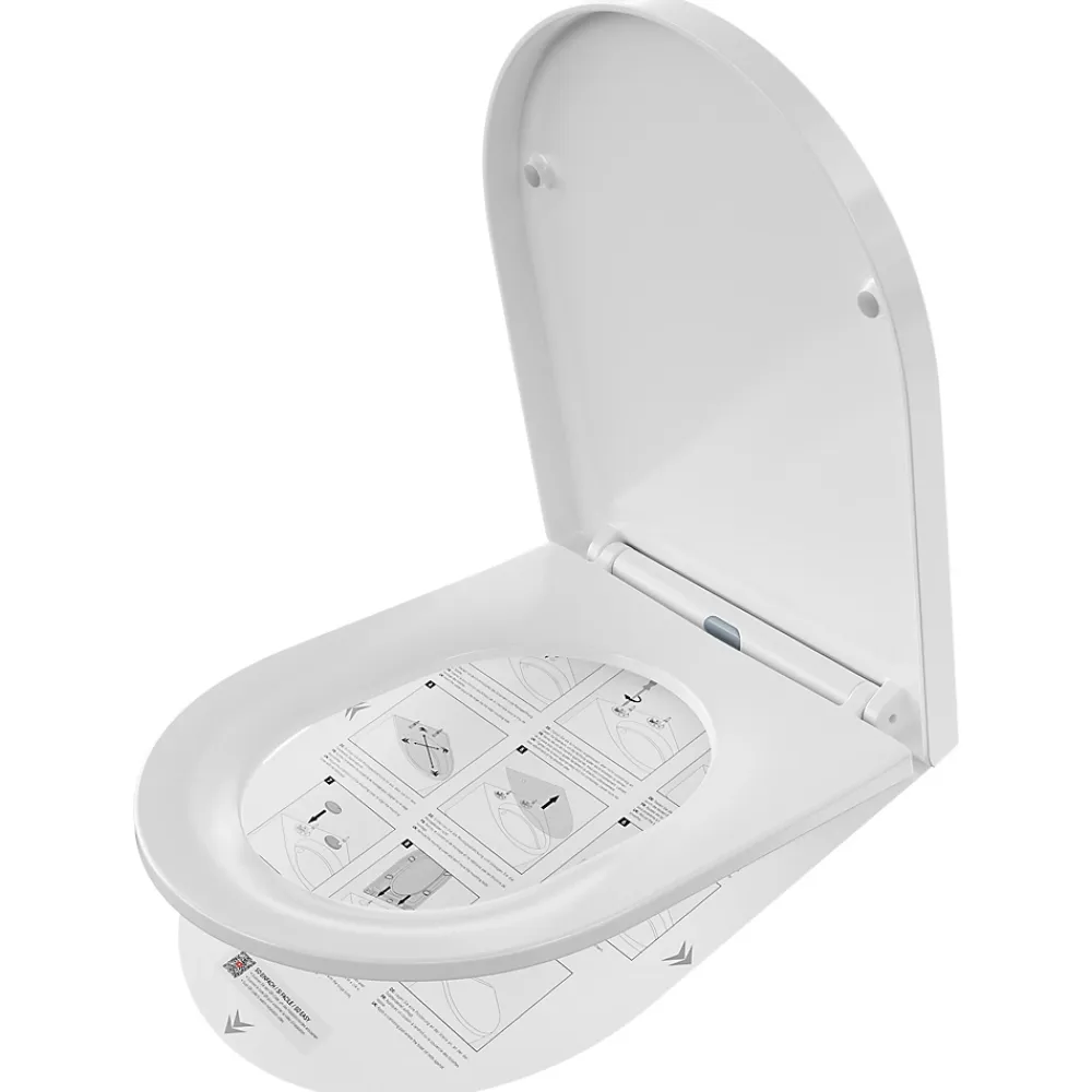 Anycée Max Abattant de WC avec Système d'abaissement Automatique et Bouton-poussoir Mono-touche, en Forme de D, ANYCEE MAX Abattant WC