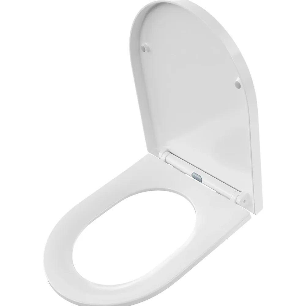 Anycée Max Abattant de WC avec Système d'abaissement Automatique et Bouton-poussoir Mono-touche, en Forme de D, ANYCEE MAX Abattant WC