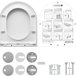 Anycée Max Abattant de WC avec Système d'abaissement Automatique et Bouton-poussoir Mono-touche, en Forme de D, ANYCEE MAX Abattant WC
