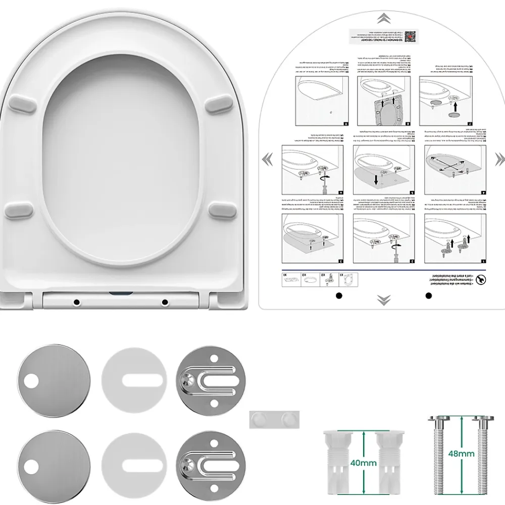 Anycée Max Abattant de WC avec Système d'abaissement Automatique et Bouton-poussoir Mono-touche, en Forme de D, ANYCEE MAX Abattant WC