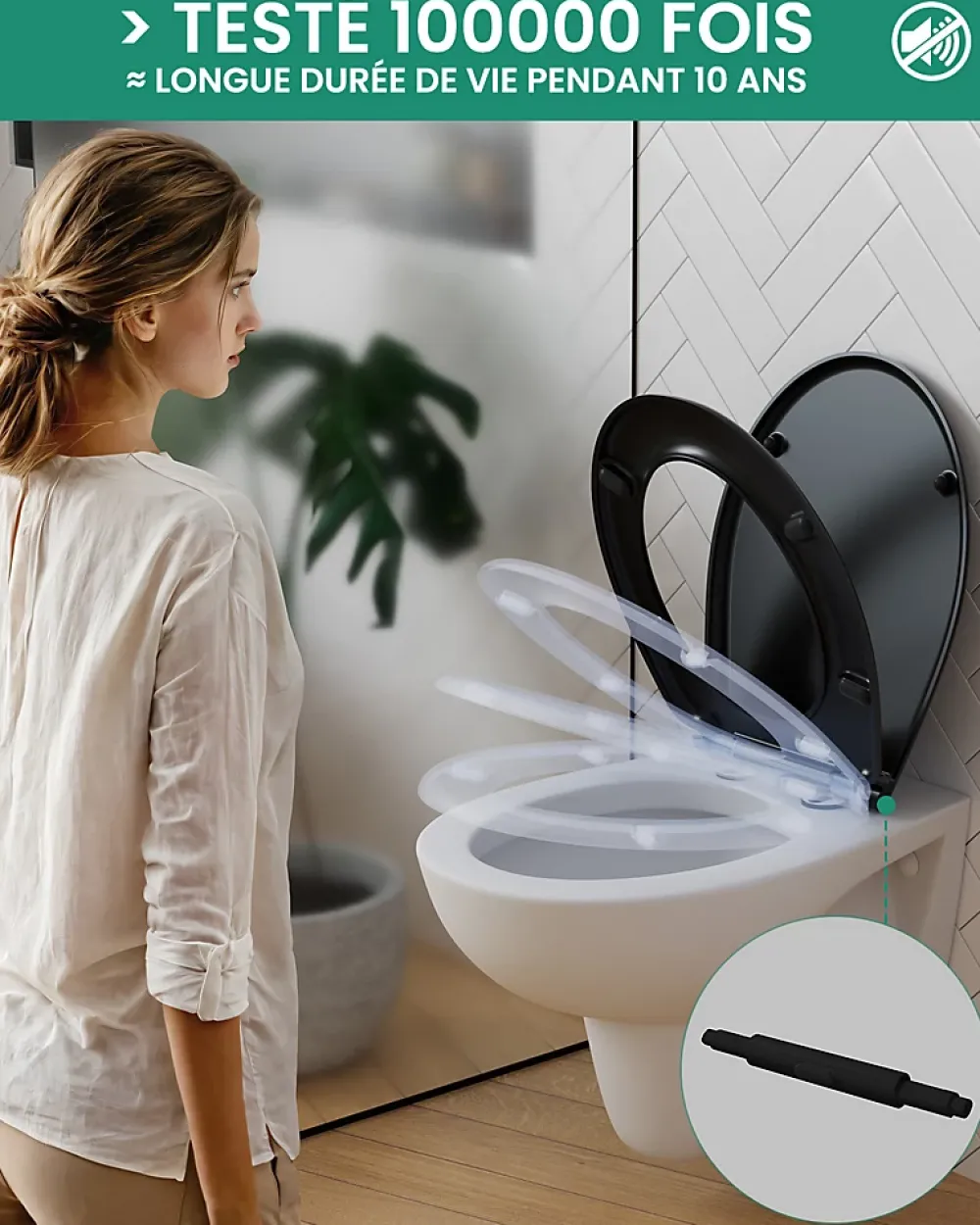 Anycée Max Abattant de WC avec Système d'abaissement Automatique, ANYCEE MAX Couvercle de Toilette en Duroplast, en Forme O, Noir