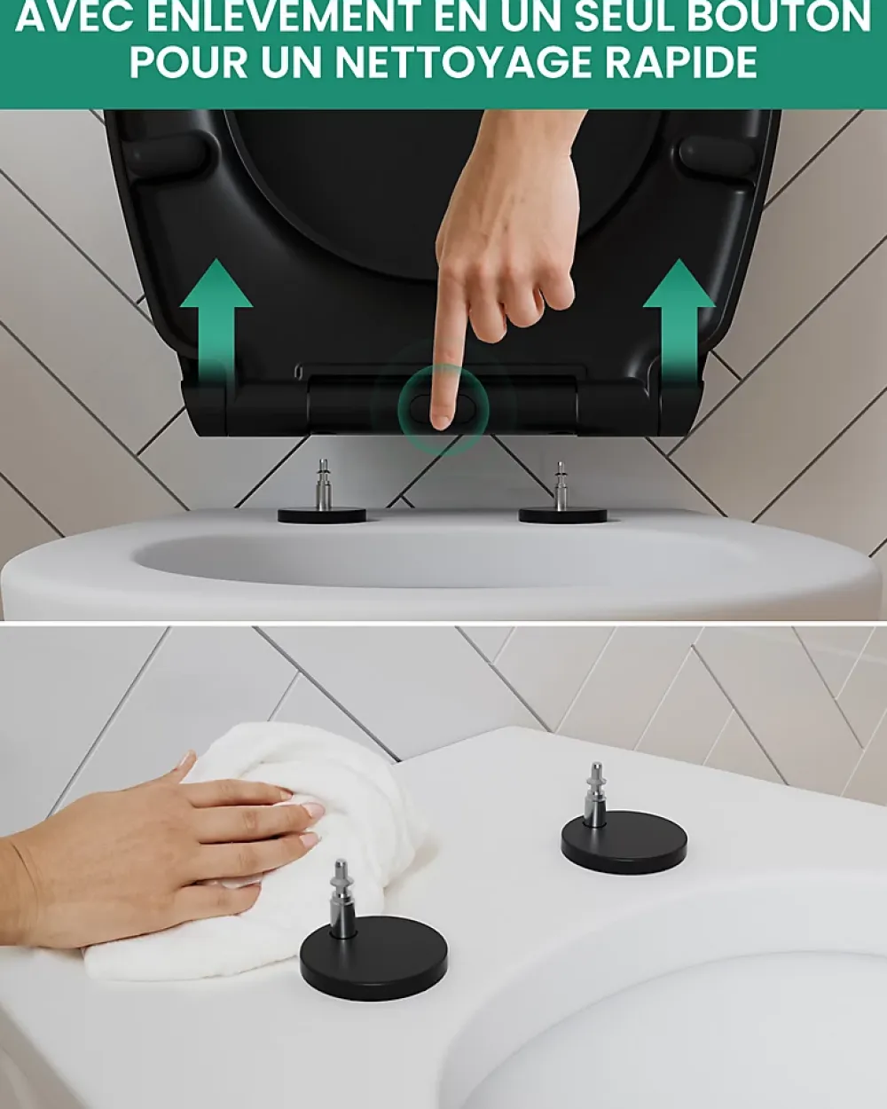 Anycée Max Abattant de WC avec Système d'abaissement Automatique, ANYCEE MAX Couvercle de Toilette en Duroplast, en Forme O, Noir