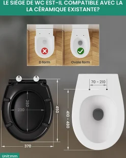 Anycée Max Abattant de WC avec Système d'abaissement Automatique, ANYCEE MAX Couvercle de Toilette en Duroplast, en Forme O, Noir
