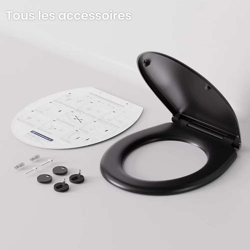 Anycée Max Abattant de WC avec Système d'abaissement Automatique, ANYCEE MAX Couvercle de Toilette en Duroplast, en Forme O, Noir