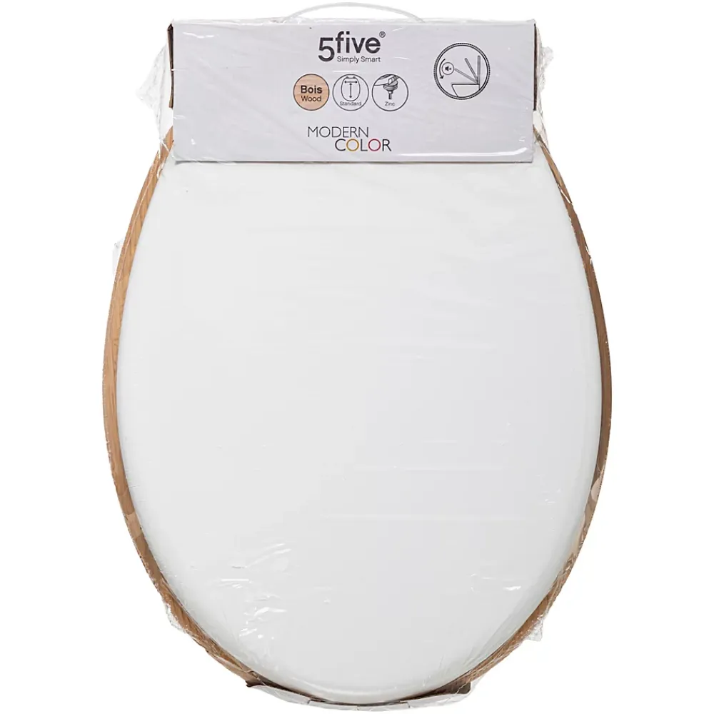 5Five Abattant WC à fermeture silencieuse blanc et aspect bois, Modern