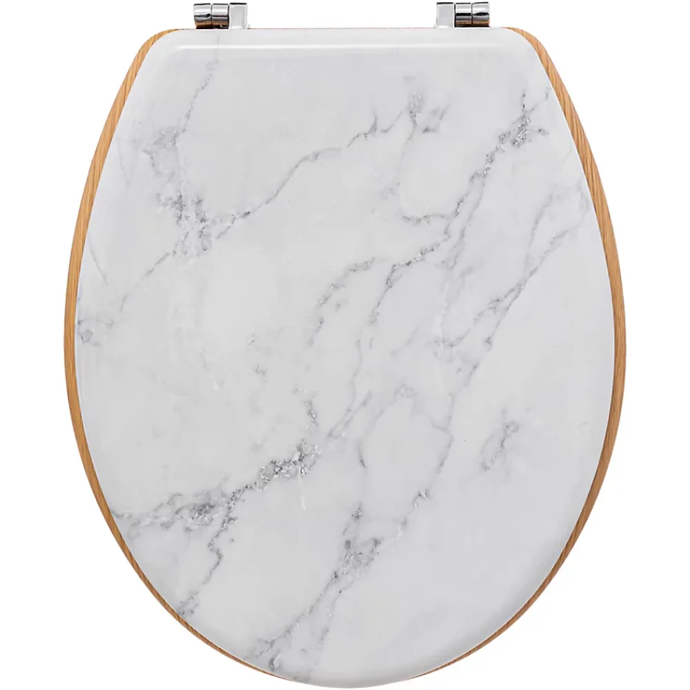 Abattant Wc|5Five Abattant WC coloris effet marbre blanc et lunette effet bois à fermeture standard, Léa