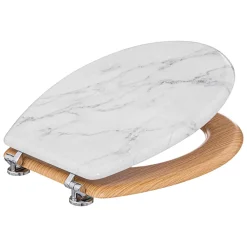 Abattant Wc|5Five Abattant WC coloris effet marbre blanc et lunette effet bois à fermeture standard, Léa