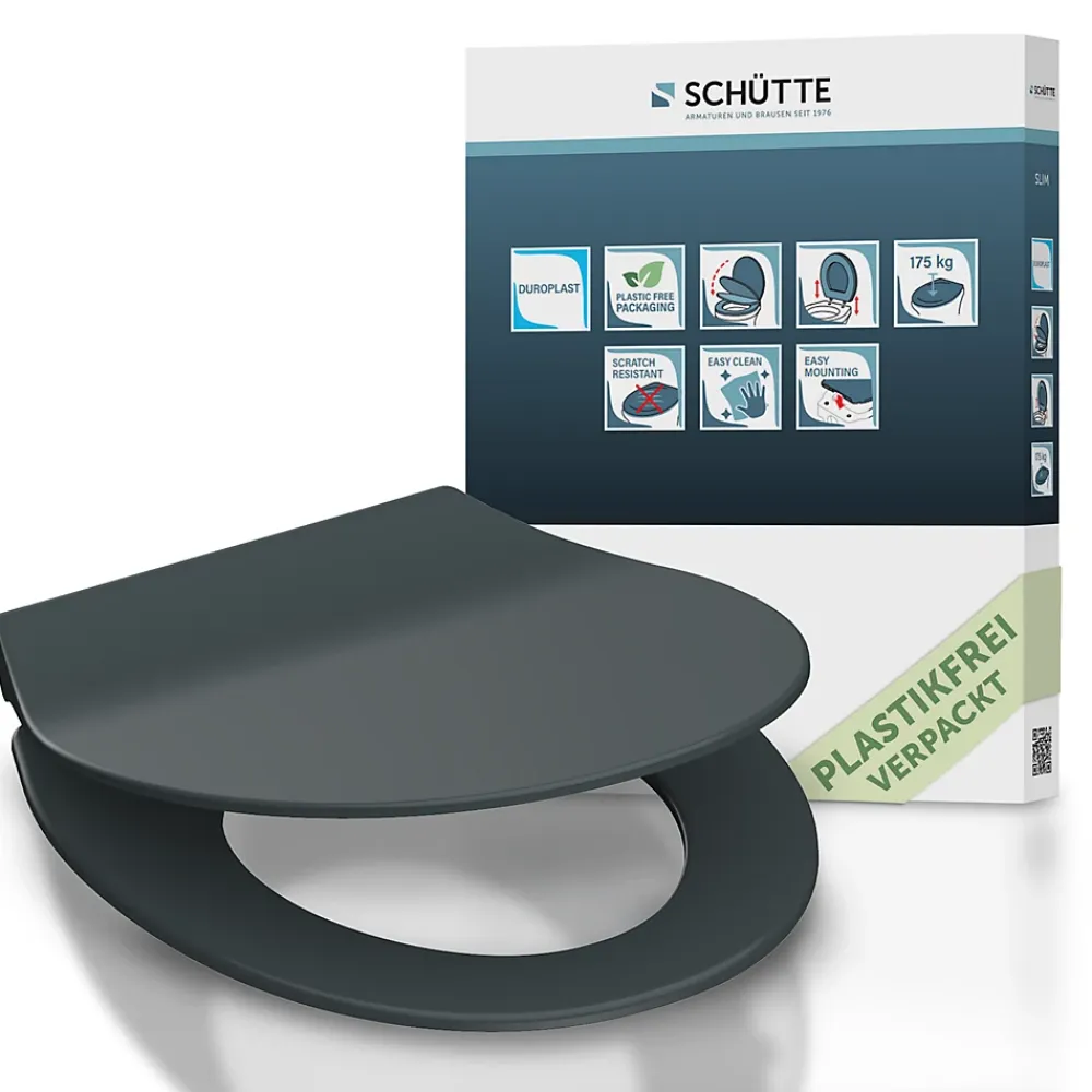 Abattant Wc|Schütte Abattant WC extra fin en duroplast SLIM avec frein de chute Anthracite