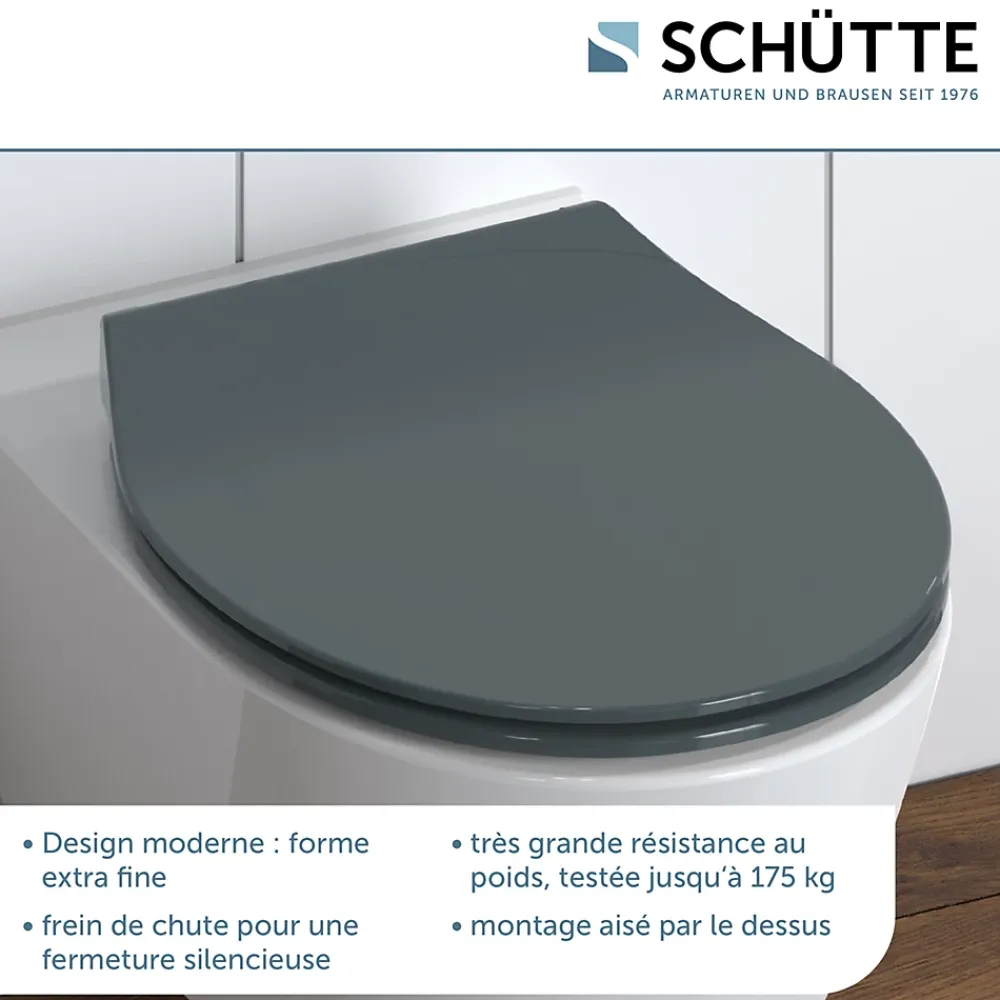 Abattant Wc|Schütte Abattant WC extra fin en duroplast SLIM avec frein de chute Anthracite