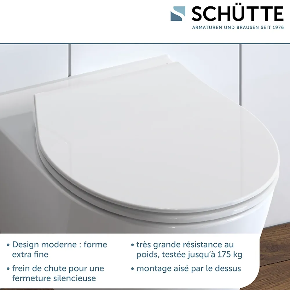 Schütte Abattant WC extra fin en duroplast SLIM avec frein de chute Blanc