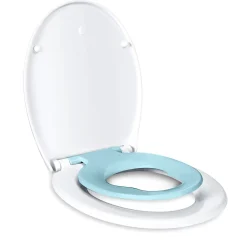 Todot Abattant WC Familial forme Ovale avec Siège Enfant Bleu Magnétique Retirable et Frein de Chute