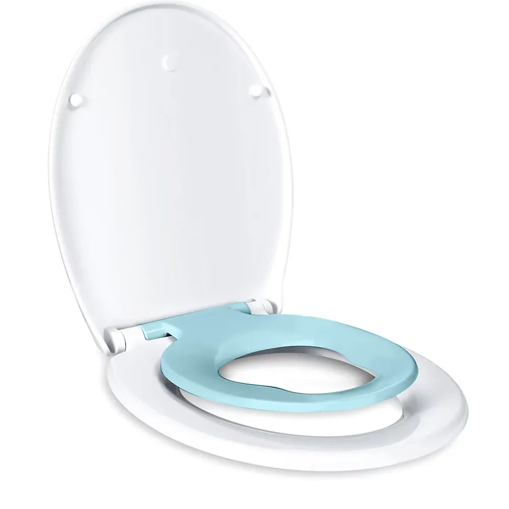 Todot Abattant WC Familial forme Ovale avec Siège Enfant Bleu Magnétique Retirable et Frein de Chute