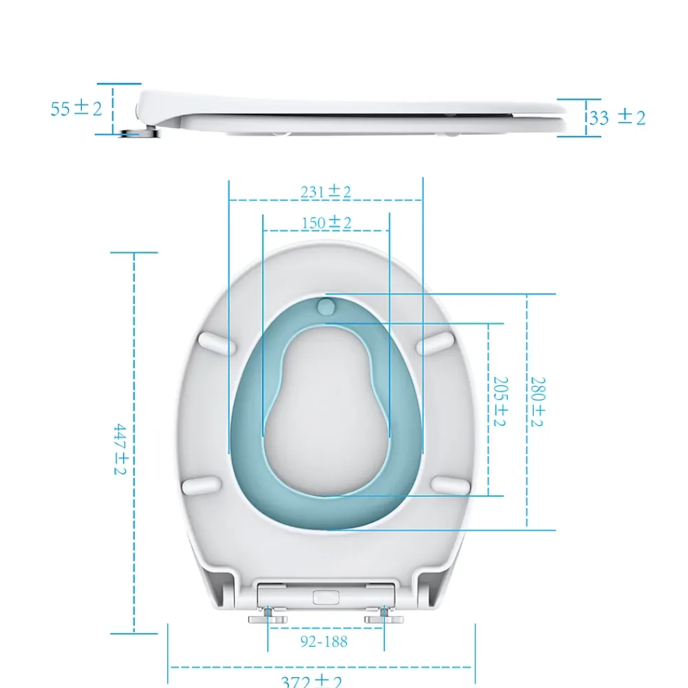 Todot Abattant WC Familial forme Ovale avec Siège Enfant Bleu Magnétique Retirable et Frein de Chute