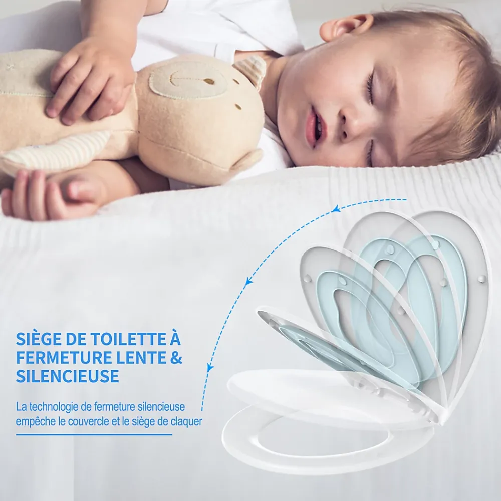 Todot Abattant WC Familial forme Ovale avec Siège Enfant Bleu Magnétique Retirable et Frein de Chute