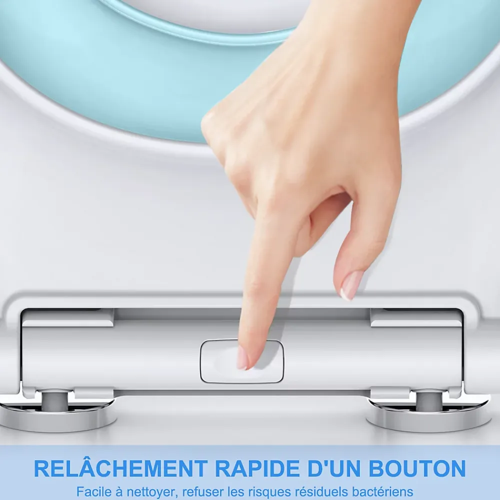 Todot Abattant WC Familial forme Ovale avec Siège Enfant Bleu Magnétique Retirable et Frein de Chute