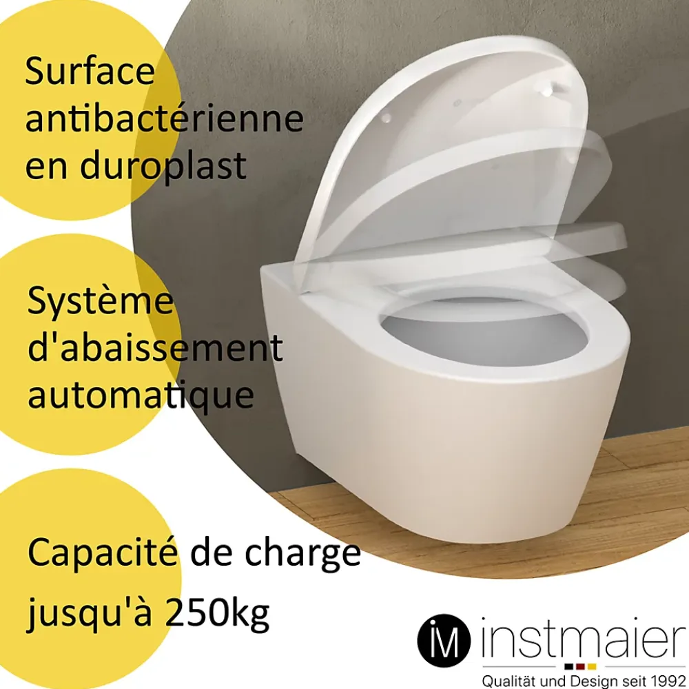 Instmaier Abattant WC forme en D en duroplast blanc avec frein de chute ALMA
