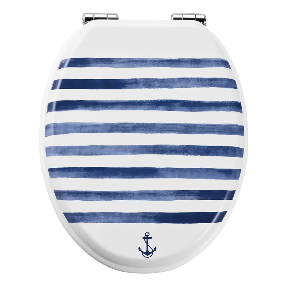 Abattant Wc|GoodHome Abattant WC Pilica coloris blanc et bleu en bois avec frein de chute