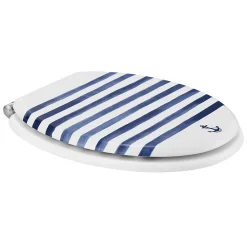 Abattant Wc|GoodHome Abattant WC Pilica coloris blanc et bleu en bois avec frein de chute