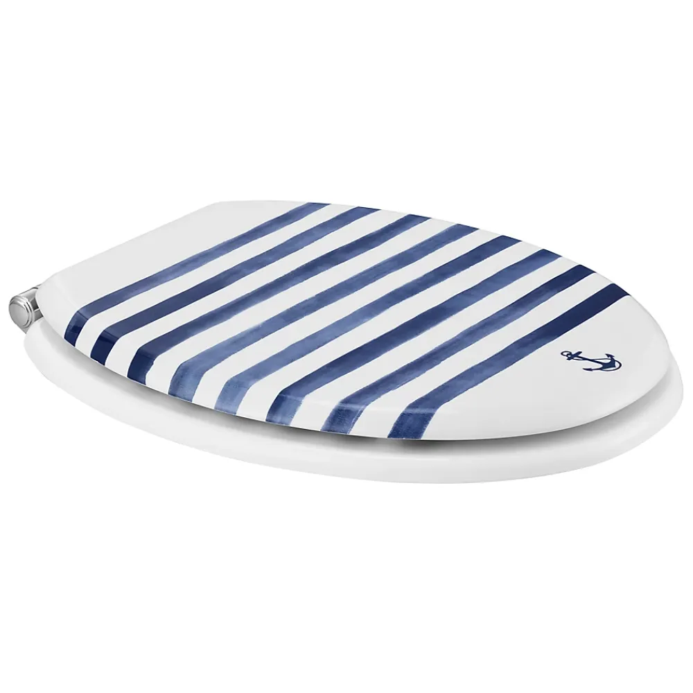 Abattant Wc|GoodHome Abattant WC Pilica coloris blanc et bleu en bois avec frein de chute