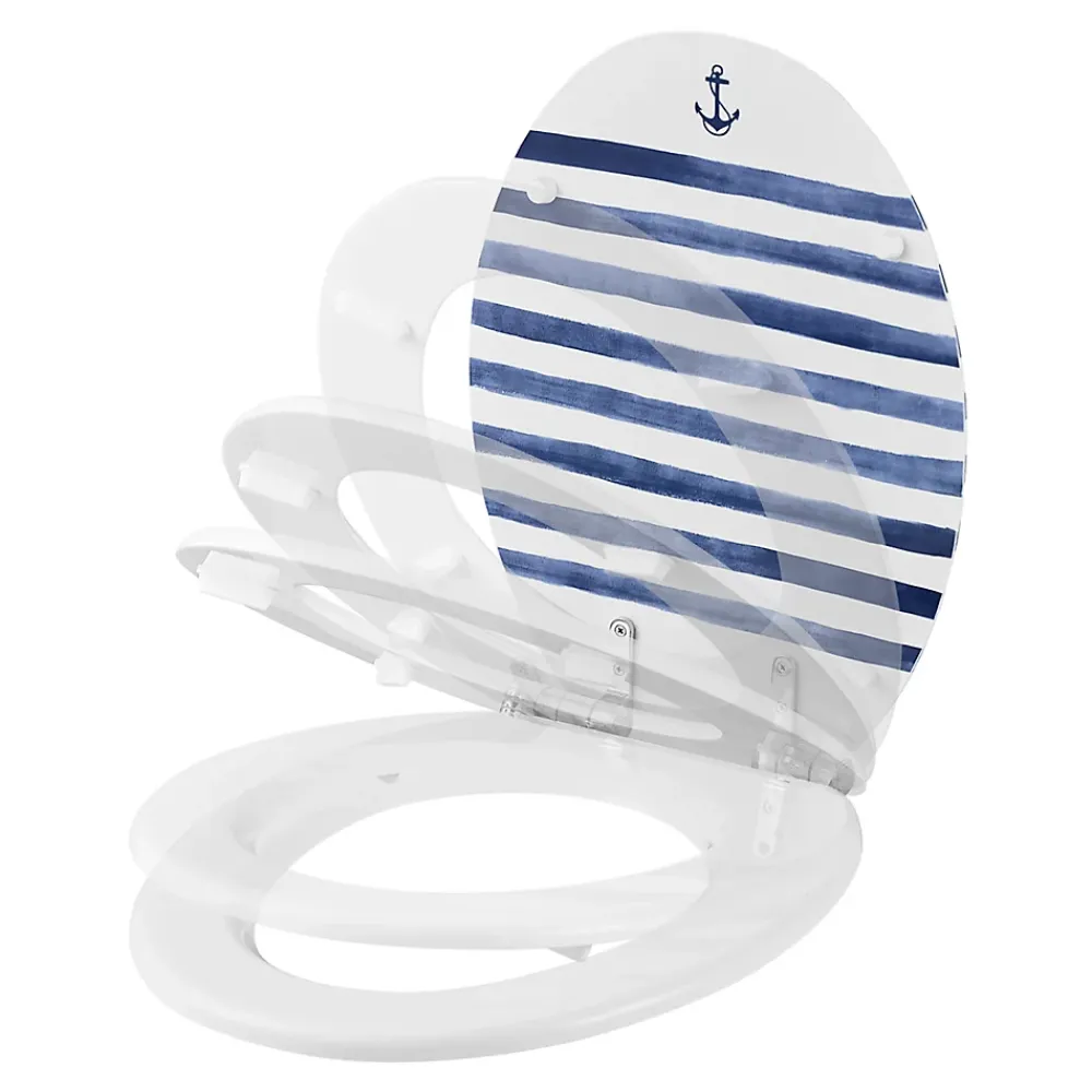 Abattant Wc|GoodHome Abattant WC Pilica coloris blanc et bleu en bois avec frein de chute