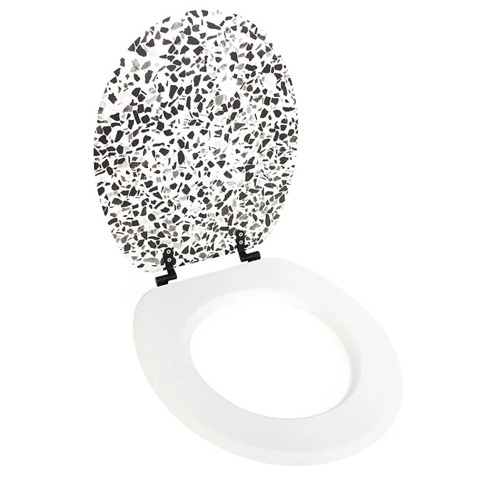 Gelco Design Abattant wc granito mdf blanc/noir charnières métal noir