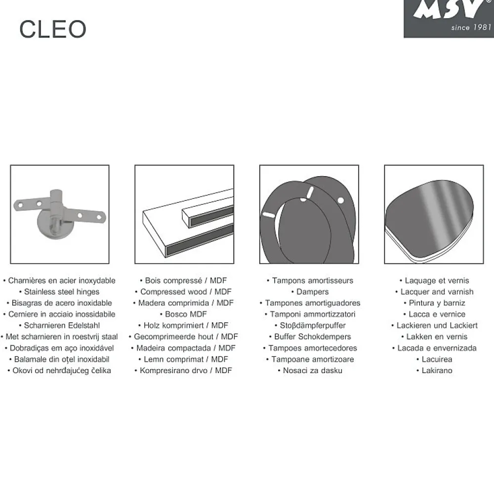 Abattant Wc|MSV Abattant wc MDF CLEO Terracotta mat Charnières en Inox