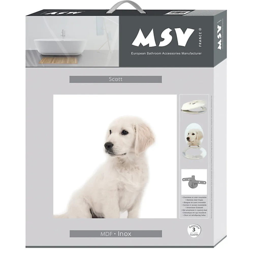 MSV Abattant wc MDF Dog SCOTT Beige Charnières Inox
