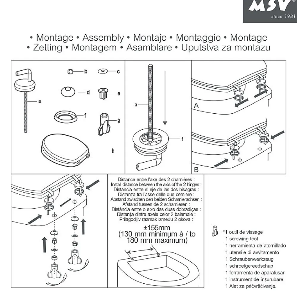 MSV Abattant wc MDF Lanyu Charnières Inox