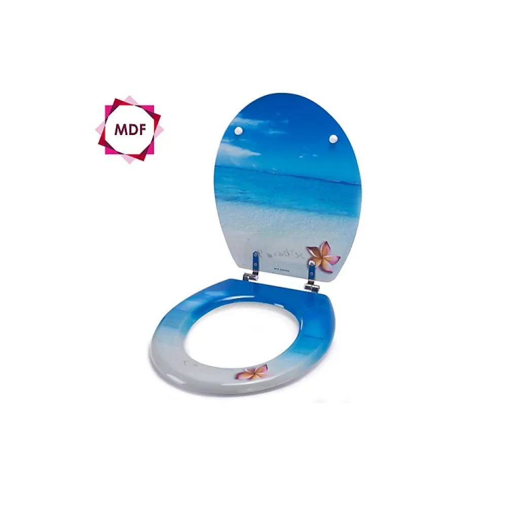 Abattant Wc|MSV Abattant wc MDF PARADISE Bleu Charnières Inox