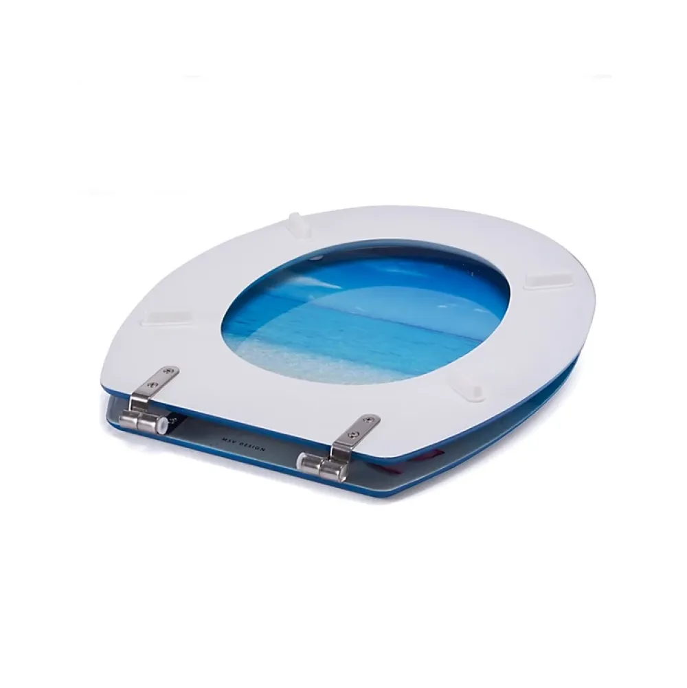 Abattant Wc|MSV Abattant wc MDF PARADISE Bleu Charnières Inox