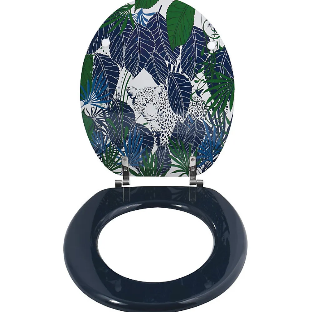 MSV Abattant wc MDF RAIN FOREST Bleu Vert Charnières Inox