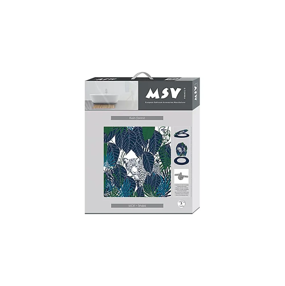 MSV Abattant wc MDF RAIN FOREST Bleu Vert Charnières Inox