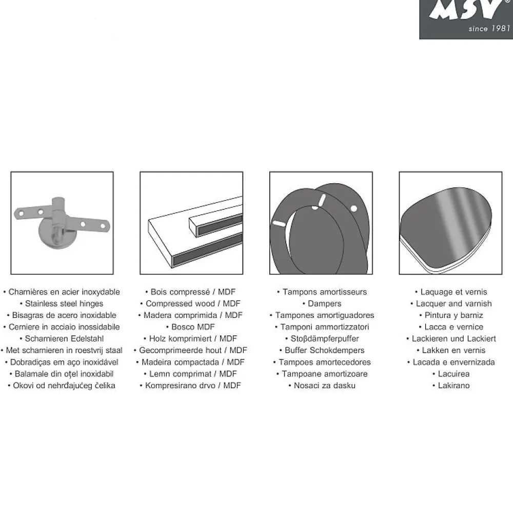 MSV Abattant wc MDF SUNSET Charnières Inox