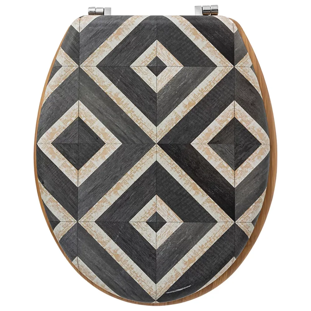 Abattant Wc|5Five Abattant WC motifs canva blanc et noir et lunette effet bois,
