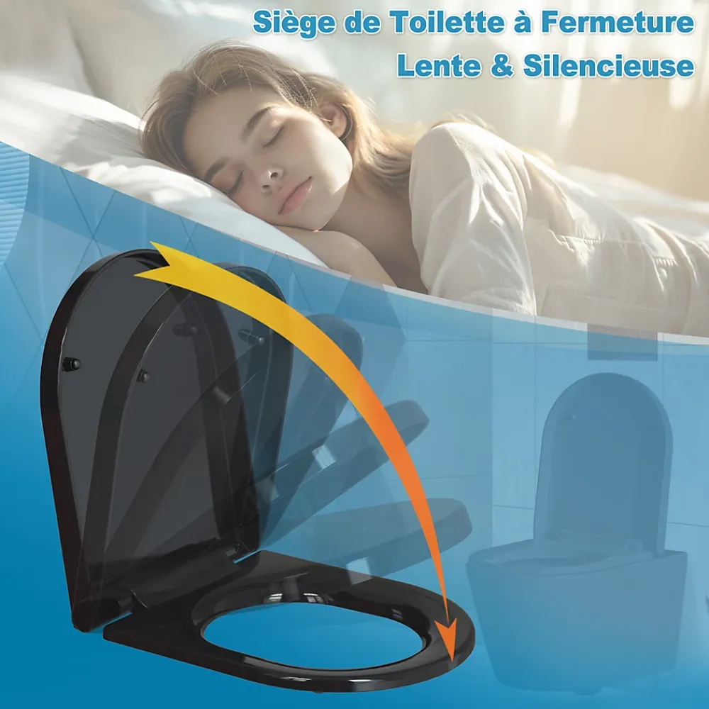 Abattant Wc|Todot Abattant WC Noir Déclipsable Forme D avec Frein de Chute