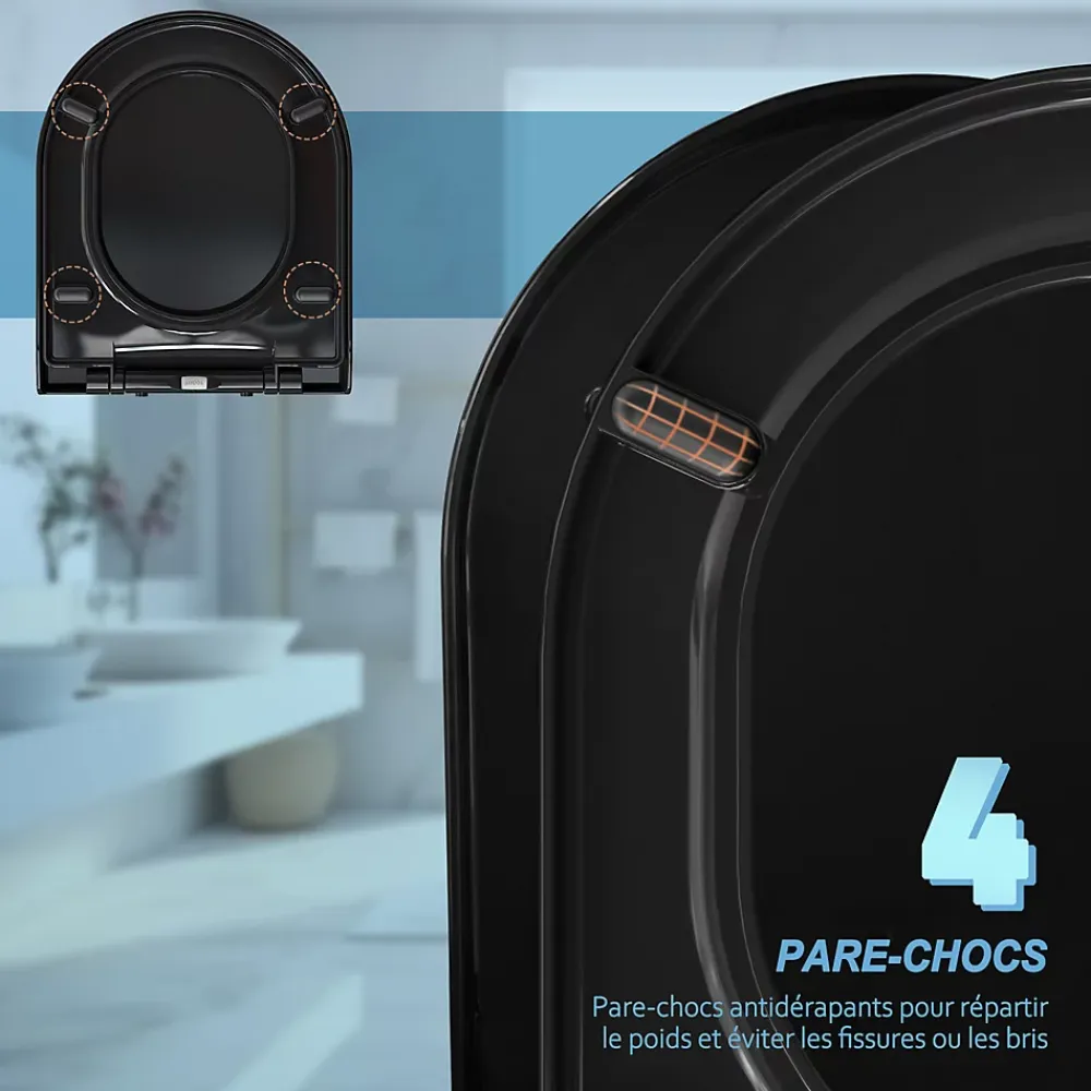 Abattant Wc|Todot Abattant WC Noir Déclipsable Forme D avec Frein de Chute