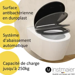 Instmaier Abattant WC ovale en duroplast noir avec frein de chute ALMA