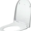 Duravit Abattant WC plastique Blanc forme D extra-plat, Lunette toilettes à frein de chute / fermeture amortie, 36x42,3x4,5cm, Univavo