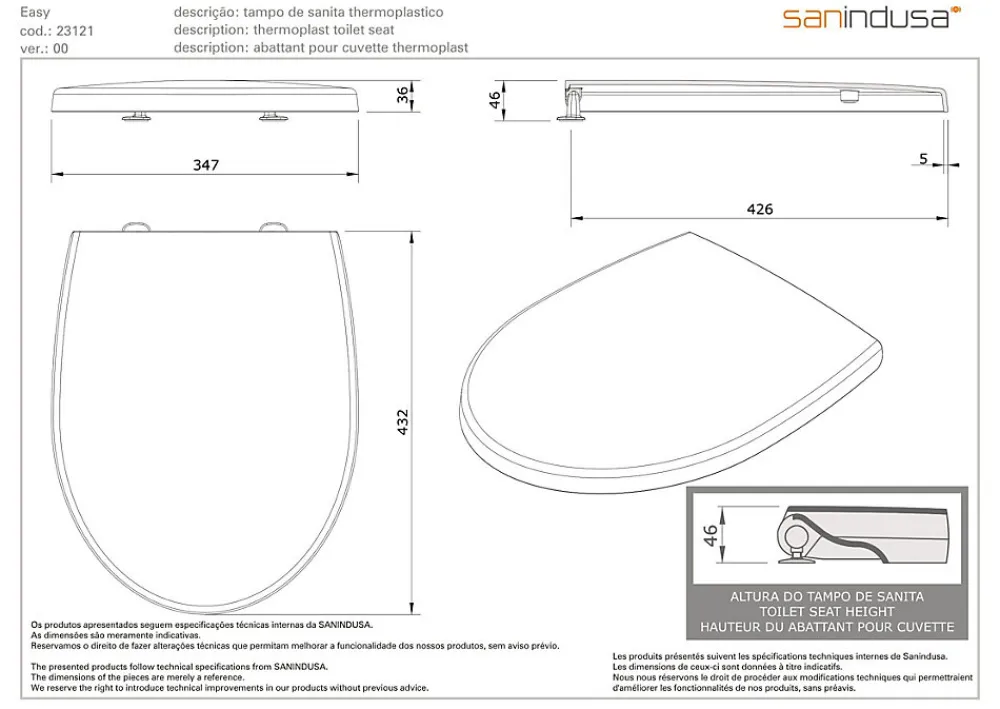 Sanindusa Abattant WC pour WC NF Easy Thermoplast blanc (non universel)