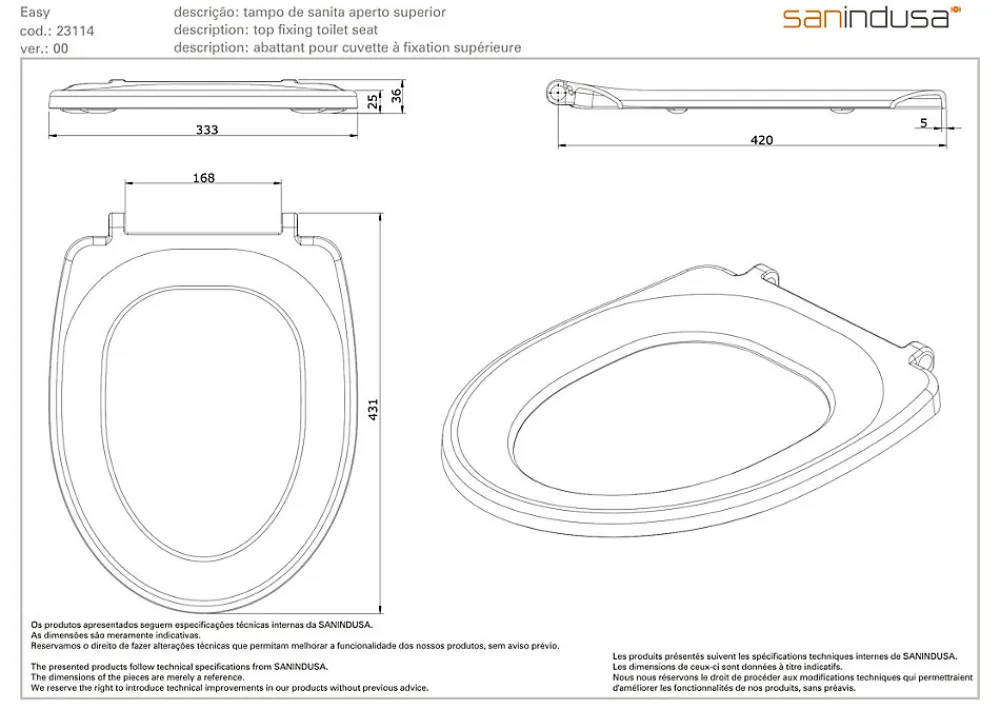 Sanindusa Abattant WC pour WC Easy fixation supérieure blanc (non universel)