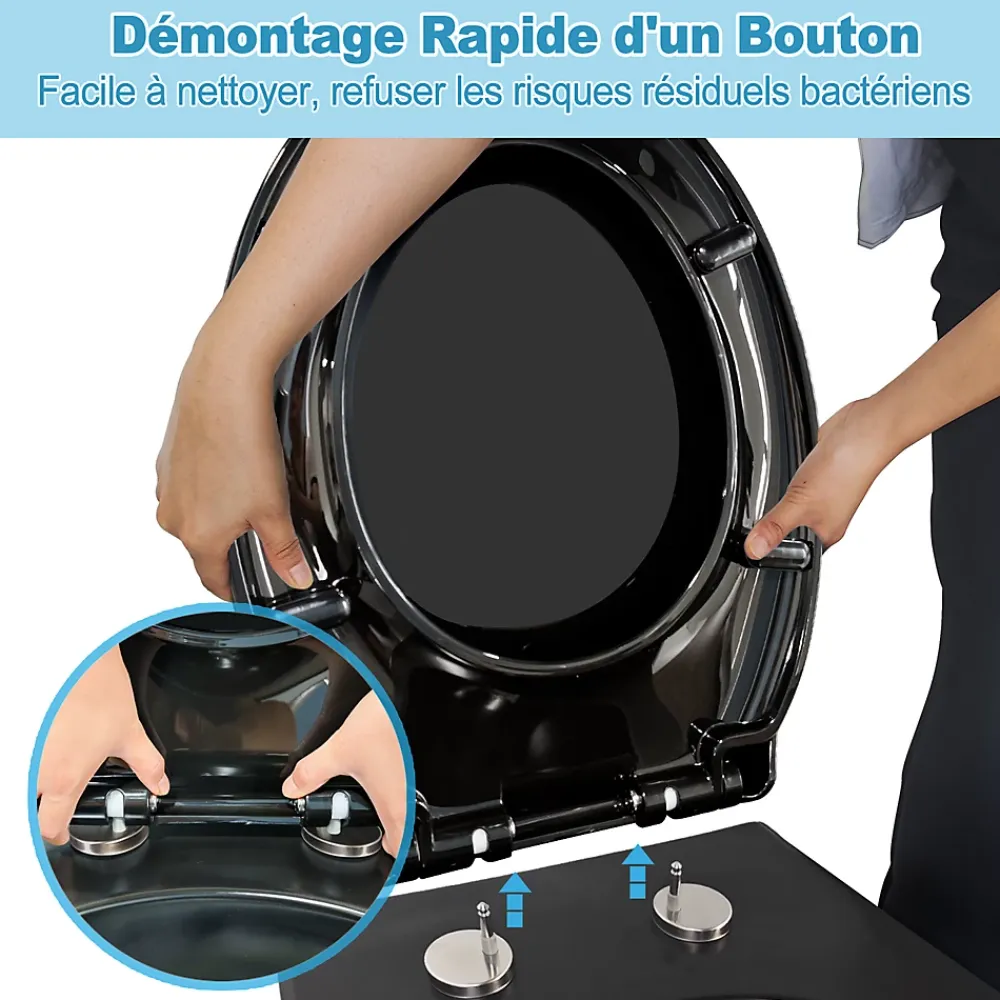 Todot Abattant WC Déclipsable forme Ovale avec Frein de Chute et Charnière Réglable - Noir