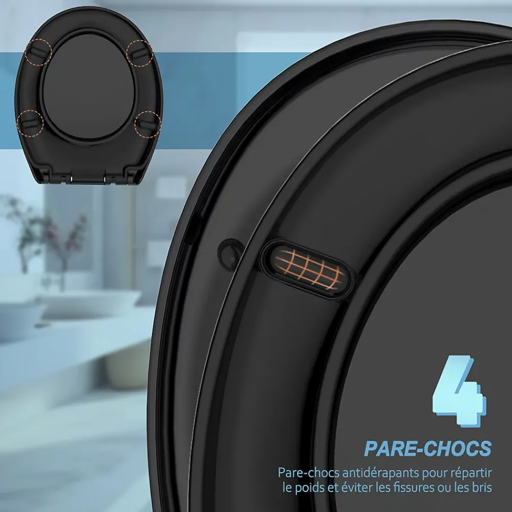 Todot Abattant WC Déclipsable forme Ovale avec Frein de Chute et Charnière Réglable - Noir