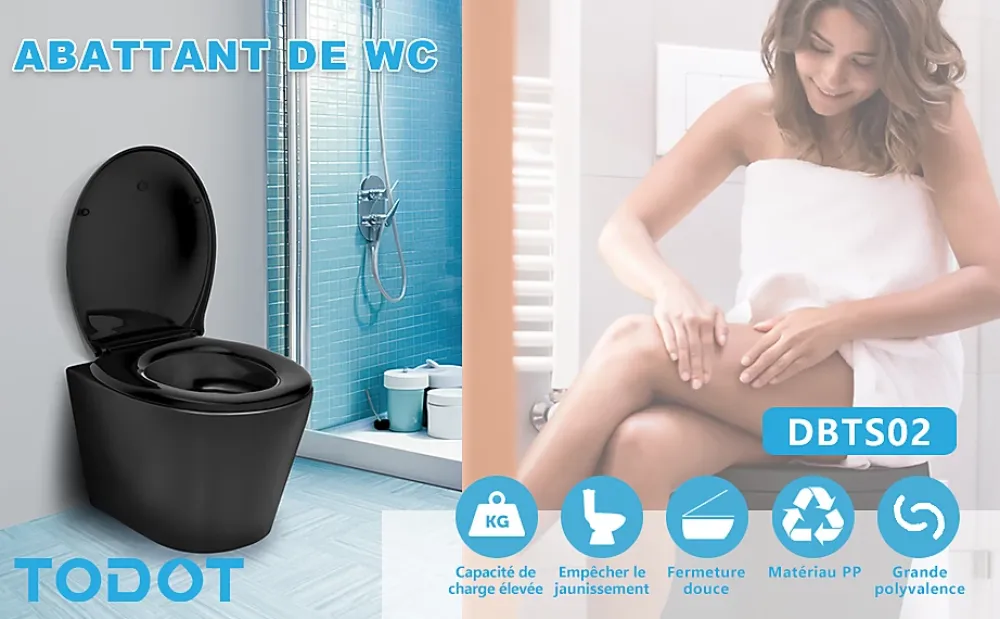 Todot Abattant WC Déclipsable forme Ovale avec Frein de Chute et Charnière Réglable - Noir