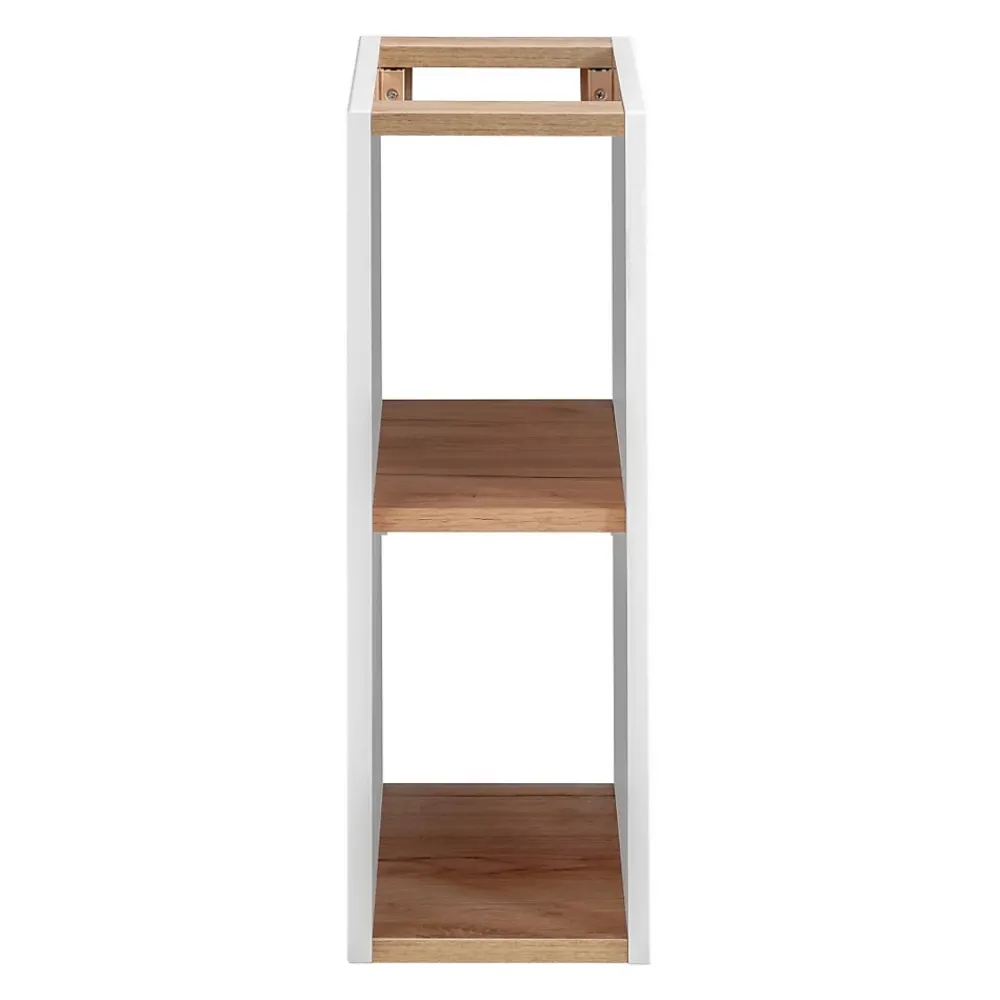 Plan Double Vasque|Meublorama Accessoire mural NALYA 57 cm Blanc brillant et chene clair Elément suspendu compact